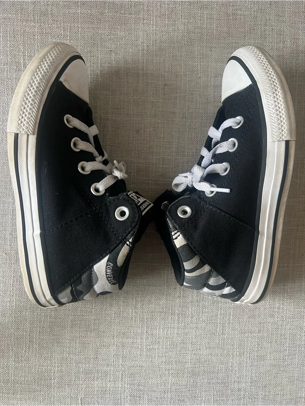 Converse Black/White Camo Sneakers, boys/kids 1, mid top streetwear school